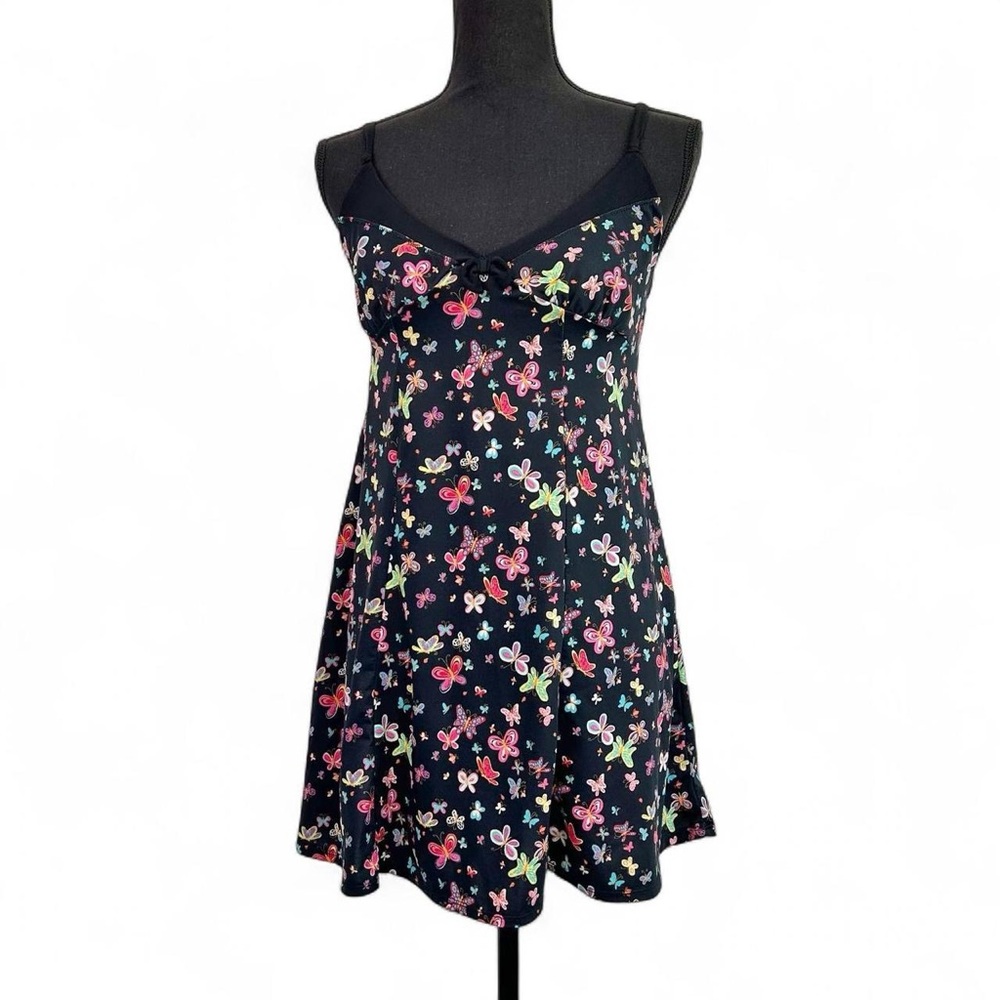 Betsey Johnson Intimates Black Butterfly Slip Dress/Nightgown Chemise Size Large